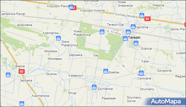mapa Gaj gmina Teresin, Gaj gmina Teresin na mapie Targeo