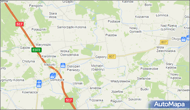 mapa Gąsiory gmina Żelechów, Gąsiory gmina Żelechów na mapie Targeo