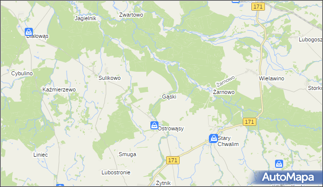 mapa Gąski gmina Barwice, Gąski gmina Barwice na mapie Targeo