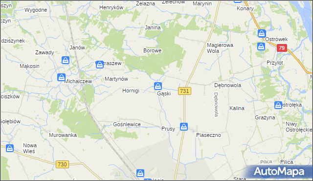 mapa Gąski gmina Warka, Gąski gmina Warka na mapie Targeo