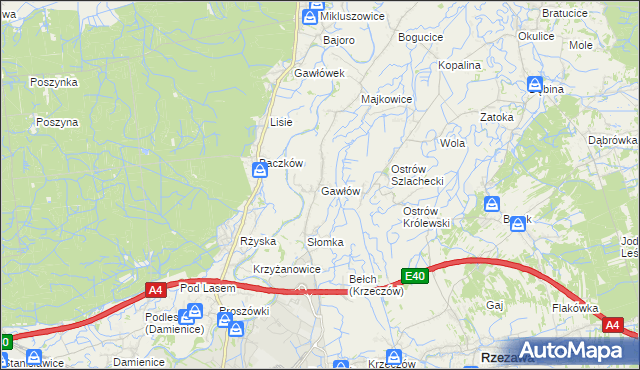 mapa Gawłów gmina Bochnia, Gawłów gmina Bochnia na mapie Targeo