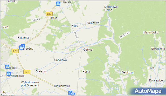 mapa Gębice gmina Czarnków, Gębice gmina Czarnków na mapie Targeo
