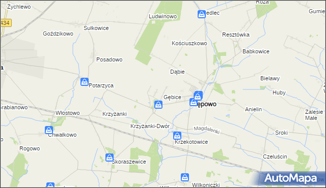 mapa Gębice gmina Pępowo, Gębice gmina Pępowo na mapie Targeo