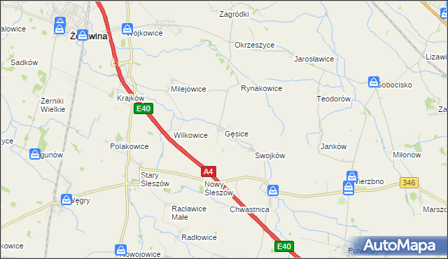 mapa Gęsice gmina Domaniów, Gęsice gmina Domaniów na mapie Targeo