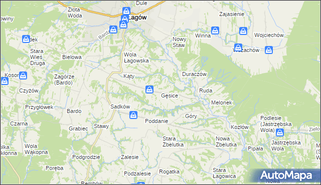 mapa Gęsice gmina Łagów, Gęsice gmina Łagów na mapie Targeo