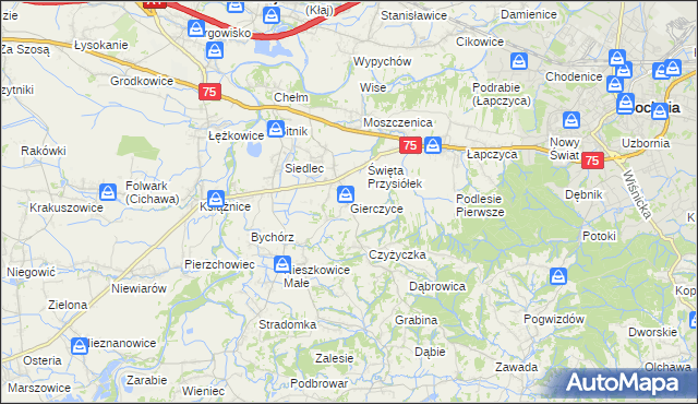 mapa Gierczyce gmina Bochnia, Gierczyce gmina Bochnia na mapie Targeo