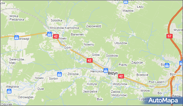 mapa Gilów gmina Bliżyn, Gilów gmina Bliżyn na mapie Targeo