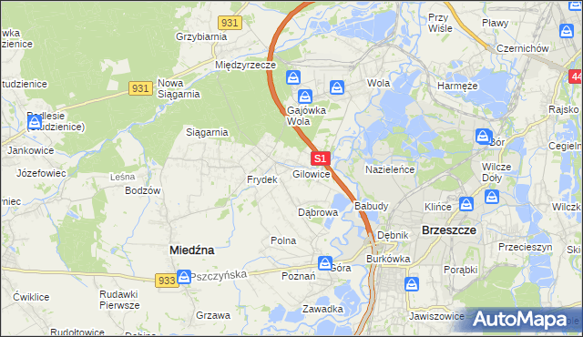 mapa Gilowice gmina Miedźna, Gilowice gmina Miedźna na mapie Targeo