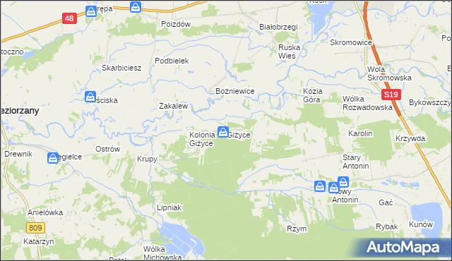 mapa Giżyce gmina Michów, Giżyce gmina Michów na mapie Targeo