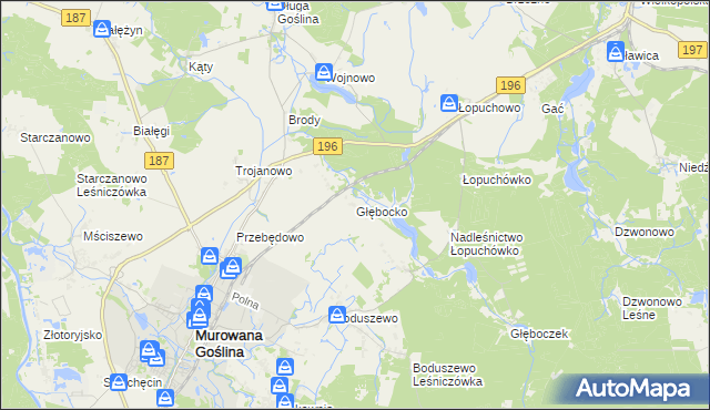 mapa Głębocko gmina Murowana Goślina, Głębocko gmina Murowana Goślina na mapie Targeo