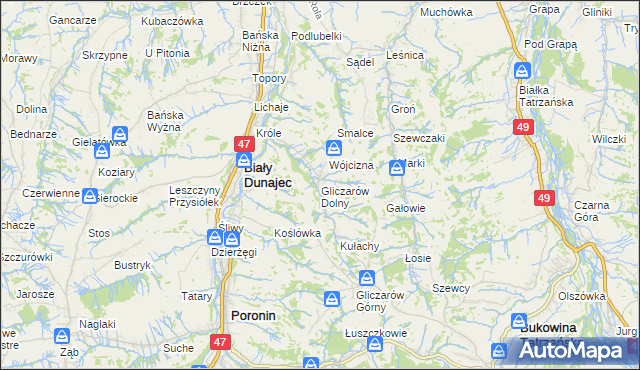 mapa Gliczarów Dolny, Gliczarów Dolny na mapie Targeo