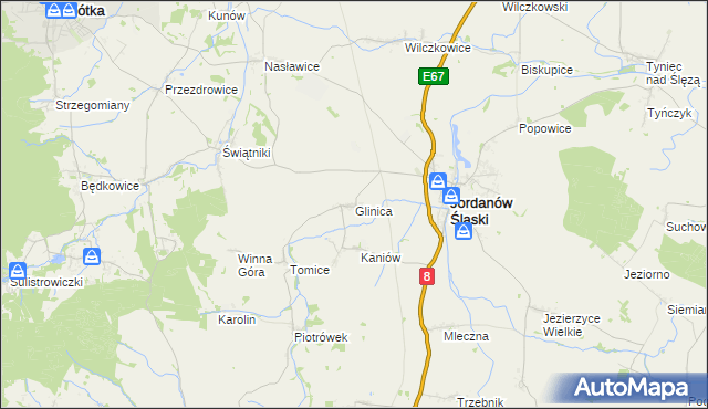 mapa Glinica gmina Jordanów Śląski, Glinica gmina Jordanów Śląski na mapie Targeo