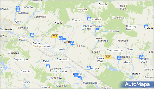 mapa Glinka gmina Gnojno, Glinka gmina Gnojno na mapie Targeo