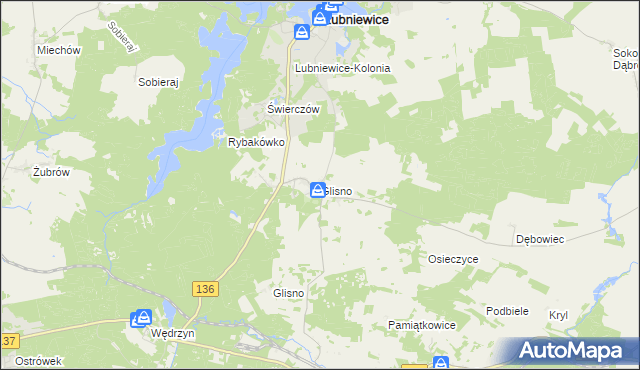 mapa Glisno gmina Lubniewice, Glisno gmina Lubniewice na mapie Targeo