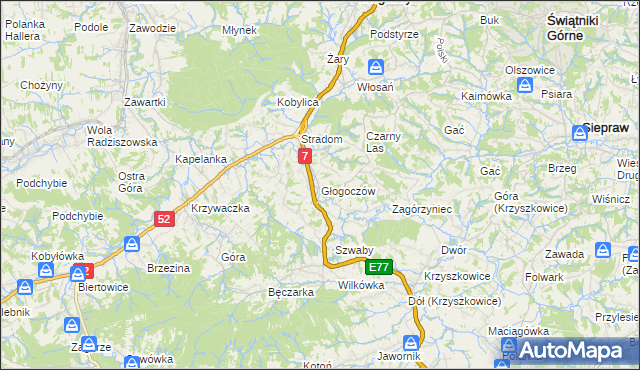 mapa Głogoczów, Głogoczów na mapie Targeo