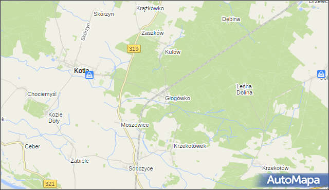 mapa Głogówko gmina Kotla, Głogówko gmina Kotla na mapie Targeo