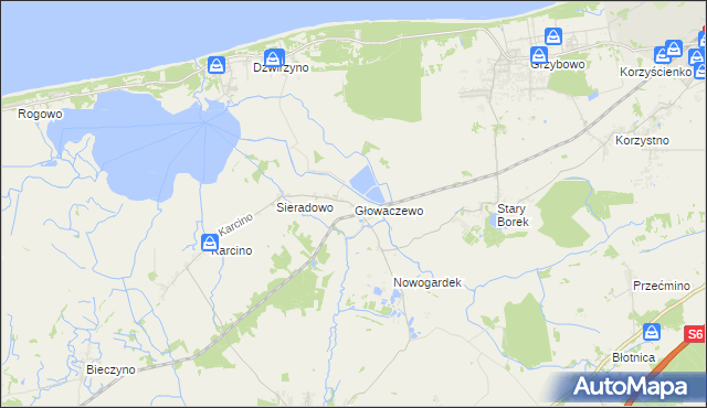 mapa Głowaczewo gmina Kołobrzeg, Głowaczewo gmina Kołobrzeg na mapie Targeo