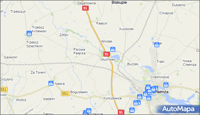mapa Głuchowo gmina Chełmża, Głuchowo gmina Chełmża na mapie Targeo