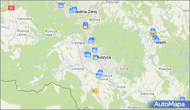 mapa Głuszyca powiat wałbrzyski, Głuszyca powiat wałbrzyski na mapie Targeo