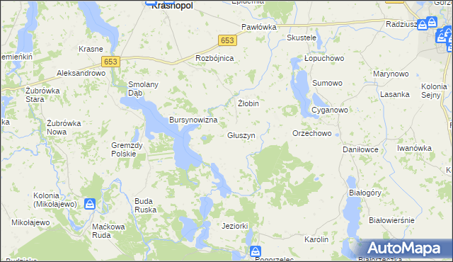 mapa Głuszyn gmina Krasnopol, Głuszyn gmina Krasnopol na mapie Targeo