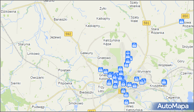 mapa Gnatowo gmina Kętrzyn, Gnatowo gmina Kętrzyn na mapie Targeo