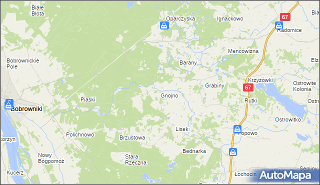 mapa Gnojno gmina Bobrowniki, Gnojno gmina Bobrowniki na mapie Targeo