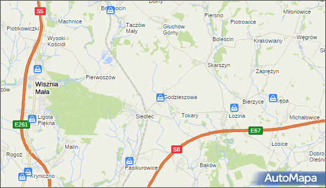 mapa Godzieszowa, Godzieszowa na mapie Targeo