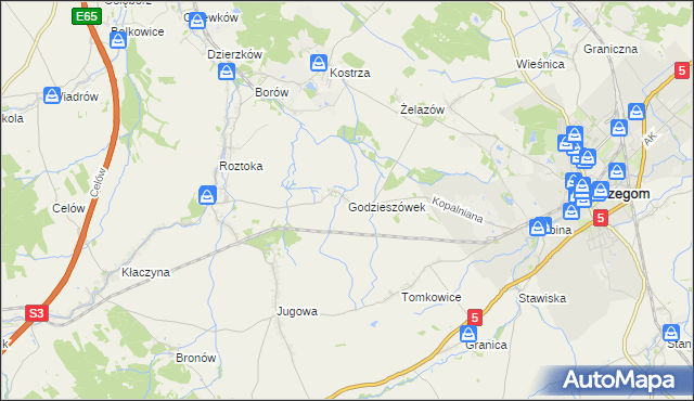 mapa Godzieszówek, Godzieszówek na mapie Targeo