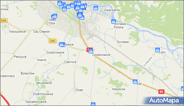 mapa Godzikowice, Godzikowice na mapie Targeo