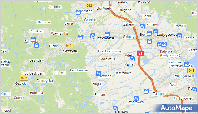 mapa Godziszka gmina Buczkowice, Godziszka gmina Buczkowice na mapie Targeo