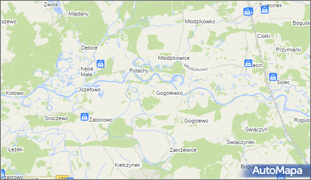 mapa Gogolewko gmina Książ Wielkopolski, Gogolewko gmina Książ Wielkopolski na mapie Targeo