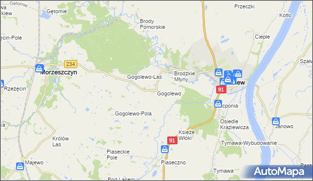 mapa Gogolewo gmina Gniew, Gogolewo gmina Gniew na mapie Targeo