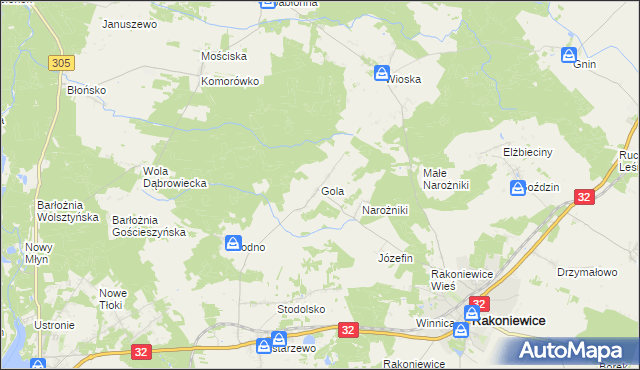 mapa Gola gmina Rakoniewice, Gola gmina Rakoniewice na mapie Targeo