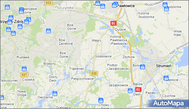 mapa Golasowice, Golasowice na mapie Targeo