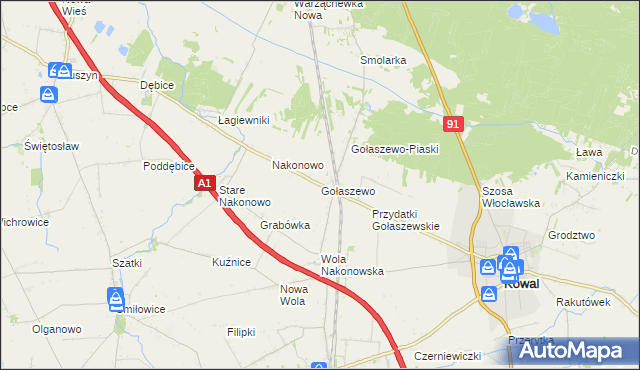 mapa Gołaszewo gmina Kowal, Gołaszewo gmina Kowal na mapie Targeo