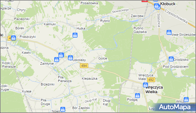 mapa Golce gmina Wręczyca Wielka, Golce gmina Wręczyca Wielka na mapie Targeo