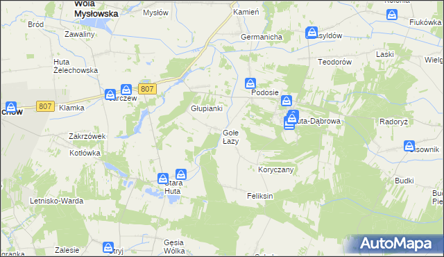 mapa Gołe Łazy, Gołe Łazy na mapie Targeo