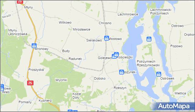 mapa Golejewo gmina Jeziora Wielkie, Golejewo gmina Jeziora Wielkie na mapie Targeo