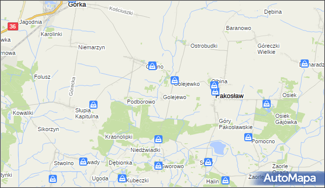 mapa Golejewo gmina Pakosław, Golejewo gmina Pakosław na mapie Targeo