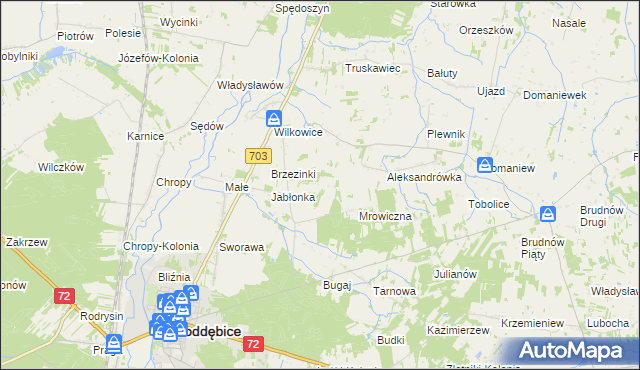 mapa Golice gmina Poddębice, Golice gmina Poddębice na mapie Targeo