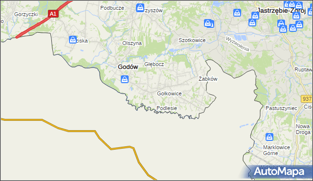 mapa Gołkowice gmina Godów, Gołkowice gmina Godów na mapie Targeo