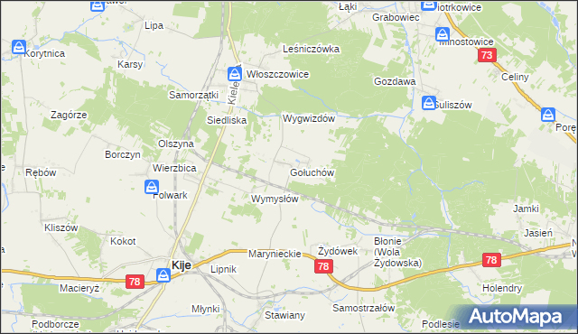 mapa Gołuchów gmina Kije, Gołuchów gmina Kije na mapie Targeo