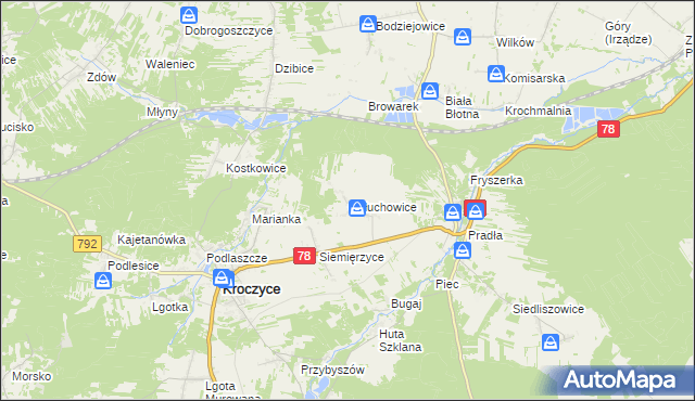 mapa Gołuchowice gmina Kroczyce, Gołuchowice gmina Kroczyce na mapie Targeo