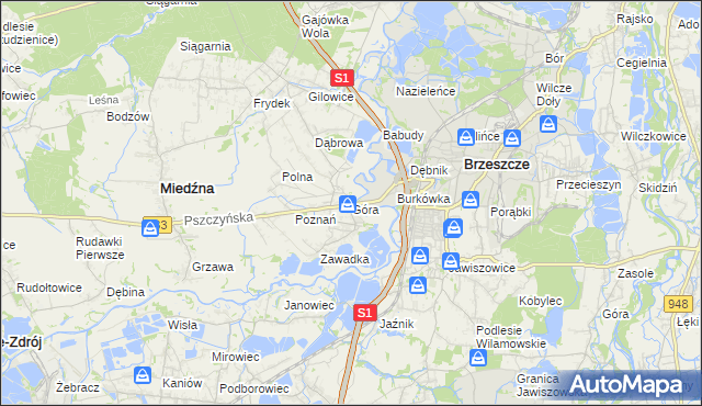 mapa Góra gmina Miedźna, Góra gmina Miedźna na mapie Targeo