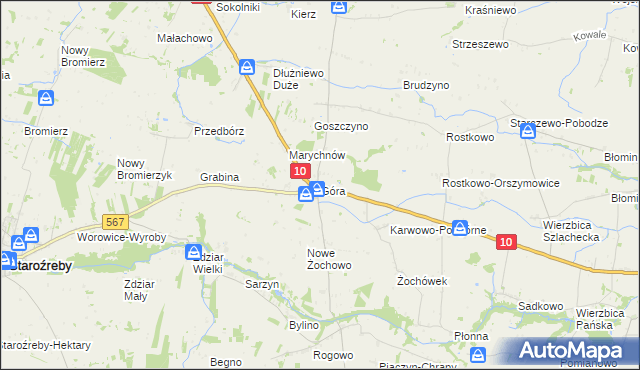 mapa Góra gmina Staroźreby, Góra gmina Staroźreby na mapie Targeo