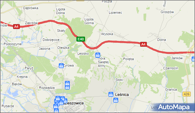 mapa Góra Świętej Anny gmina Leśnica, Góra Świętej Anny gmina Leśnica na mapie Targeo