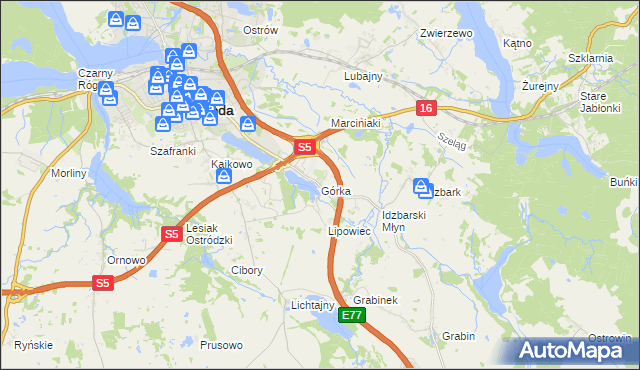 mapa Górka gmina Ostróda, Górka gmina Ostróda na mapie Targeo