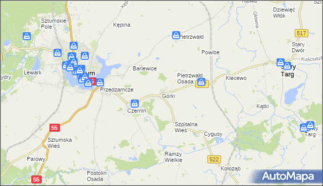 mapa Górki gmina Sztum, Górki gmina Sztum na mapie Targeo