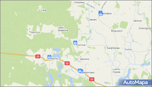 mapa Górnica gmina Wałcz, Górnica gmina Wałcz na mapie Targeo