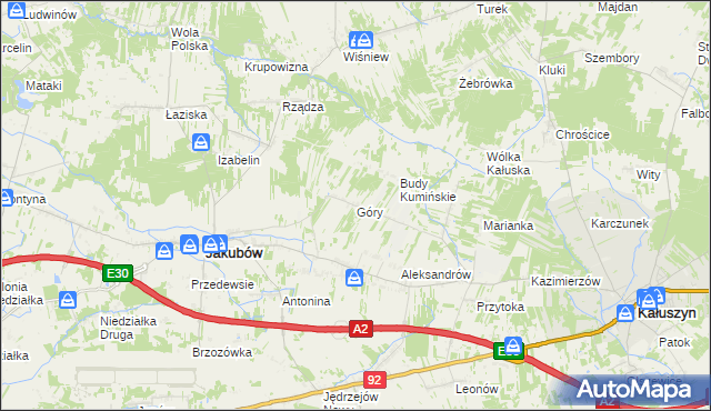 mapa Góry gmina Jakubów, Góry gmina Jakubów na mapie Targeo